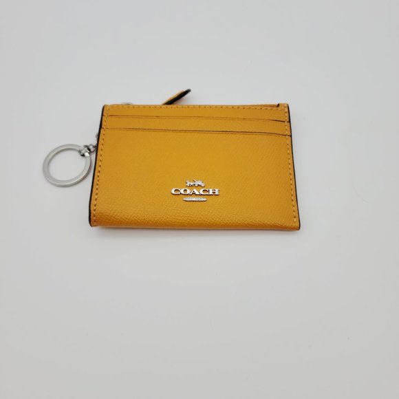 Coach 88250 Crossgrain Leather Mini ID Skinny Wallet Card Case Papaya Key Ring - Picture 2 of 6